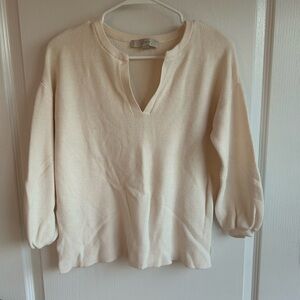 LOFT Cream Ribbed Button-Front Cardigan